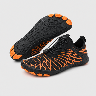 Calfro barefoot shoe in black and orange