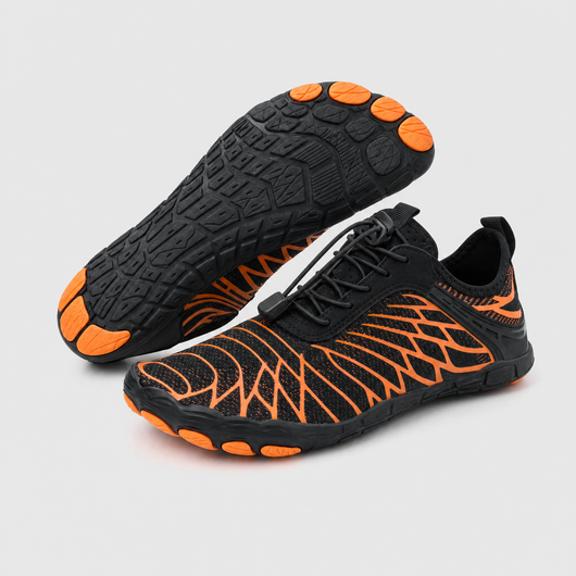 Calfro barefoot shoe in black and orange